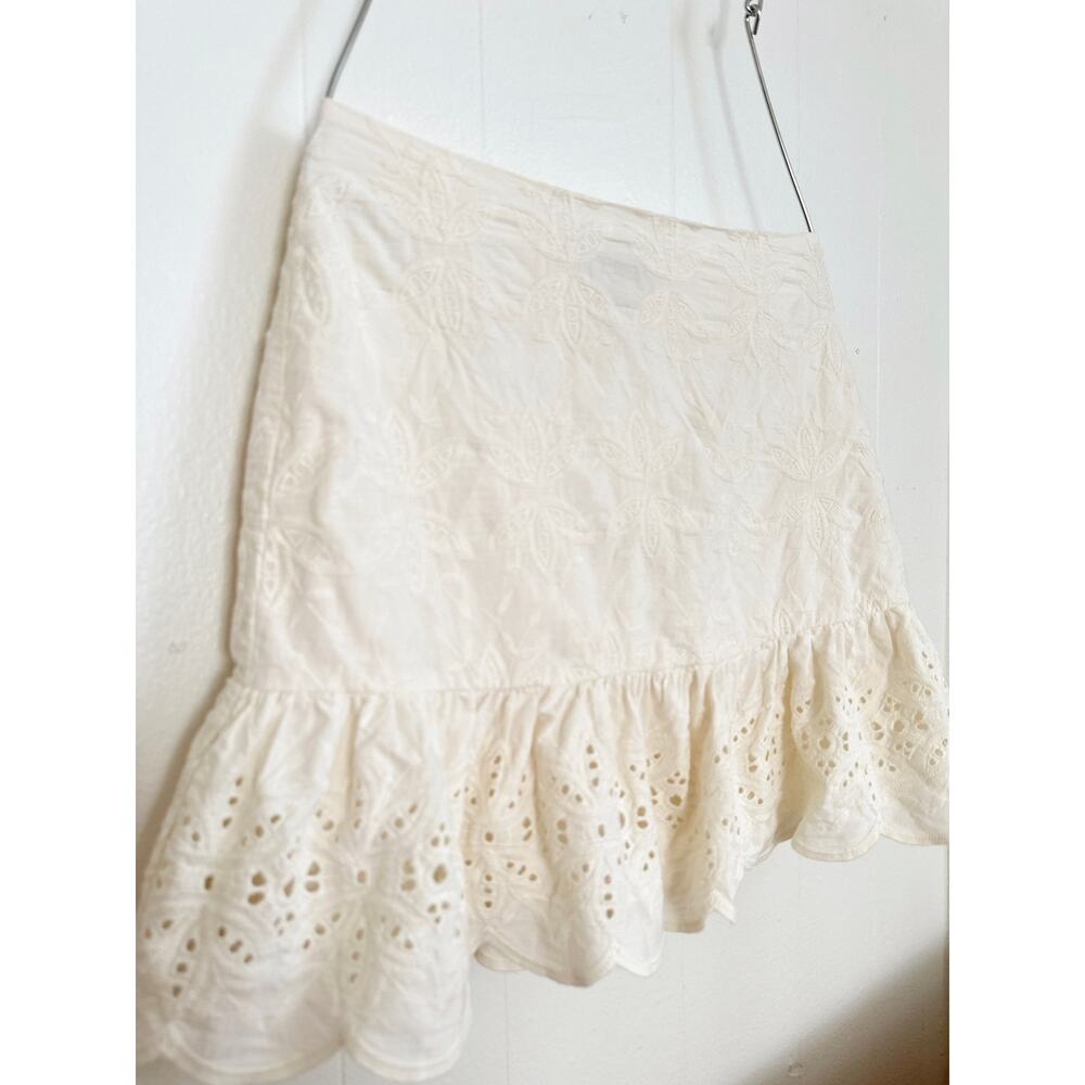Express 100% Cotton Ivory Eyelet Ruffle Mini Skirt Coquette Lace Tiered Size 4 - Picture 4 of 8